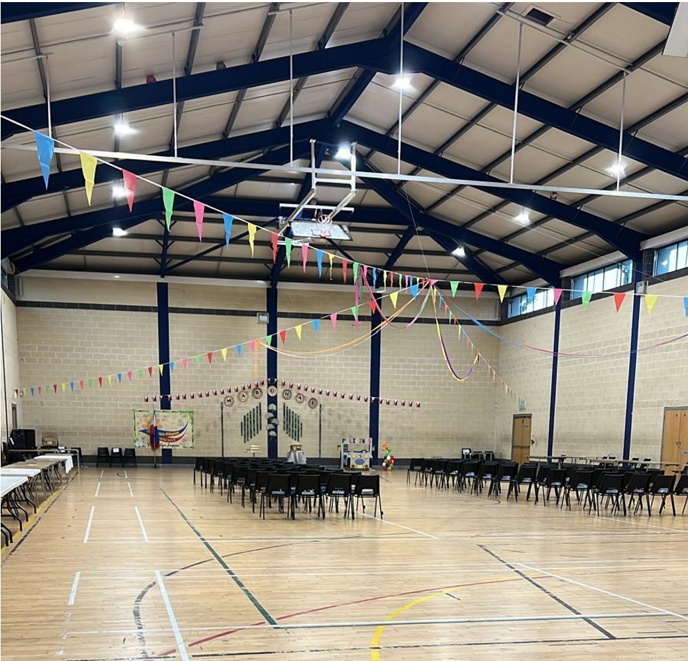 Sports hall decorated for an event